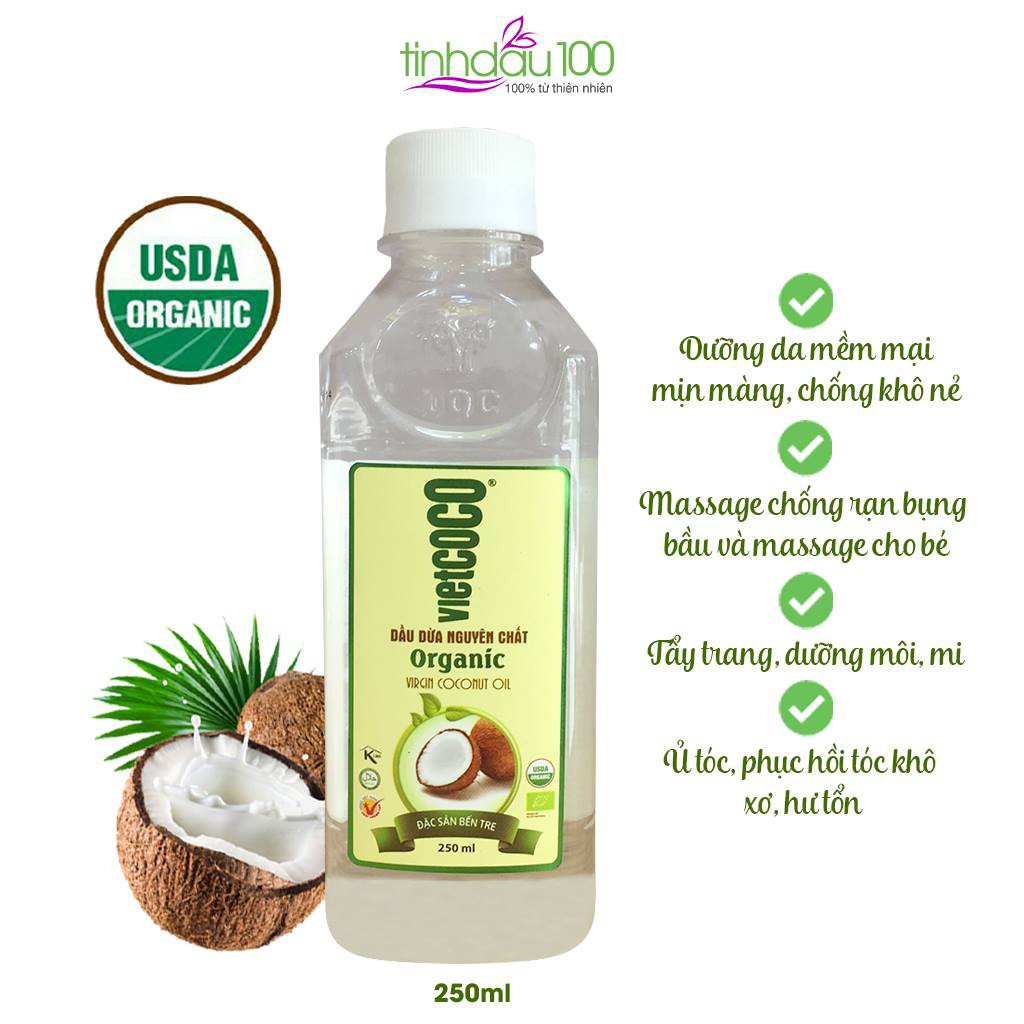 Tinh dầu dừa Vietcoco nguyên chất dưỡng tóc, da, massage mặt, body, chống rạn da bụng bầu Tinh Dầu 100 Shop