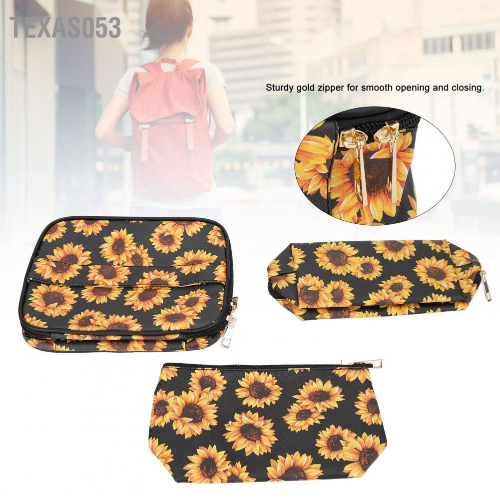 [Hàng mới về] Set 3 túi hướng dương dây kéo vàng đựng đồ vệ sinh mỹ phẩm du lịch không thấm nước