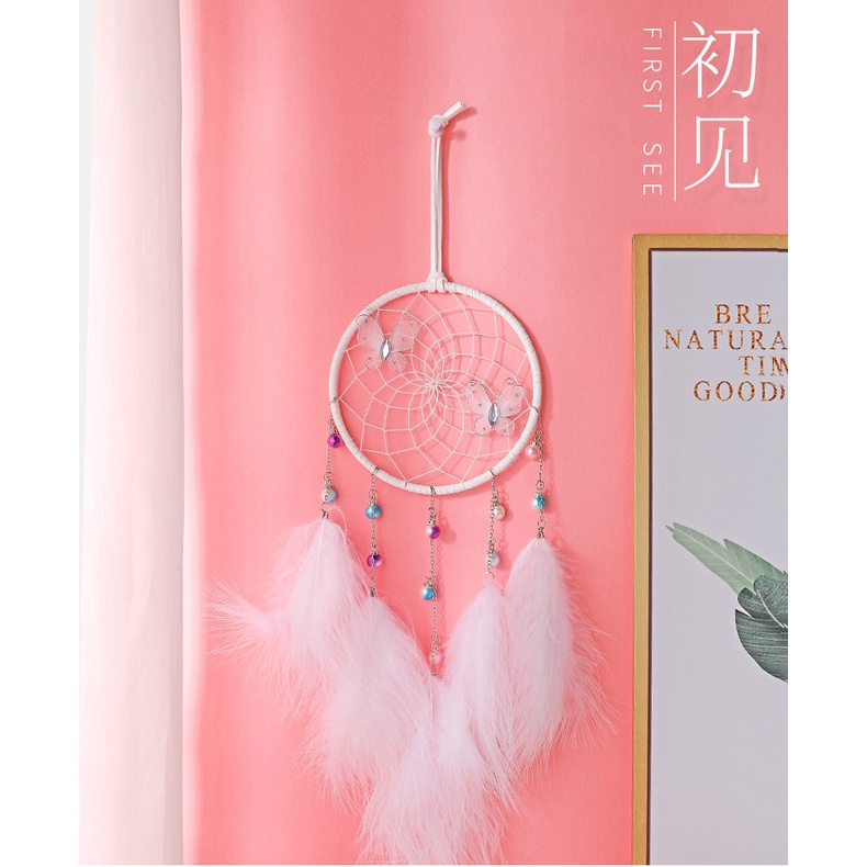Vòng bắt giấc mơ phối tua rua đính hạt ngọc trai sáng tạo trang trí phòng cho bạn gái