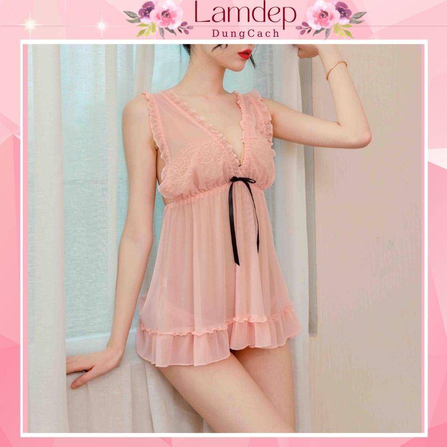 Váy ngủ xuyên thấu sexy gợi cảm free size màu đen, hồng quyến rũ_BABYNO