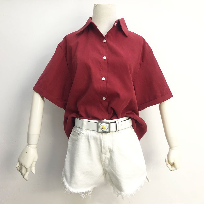  Áo Sơ Mi Tay Lửng Dáng Rộng Màu Trơn Thời Trang Hàn Quốc Cho Nữ200605 | BigBuy360 - bigbuy360.vn