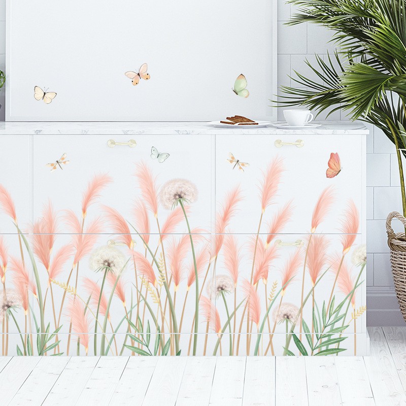 Decal dán tường CT cỏ lau hồng