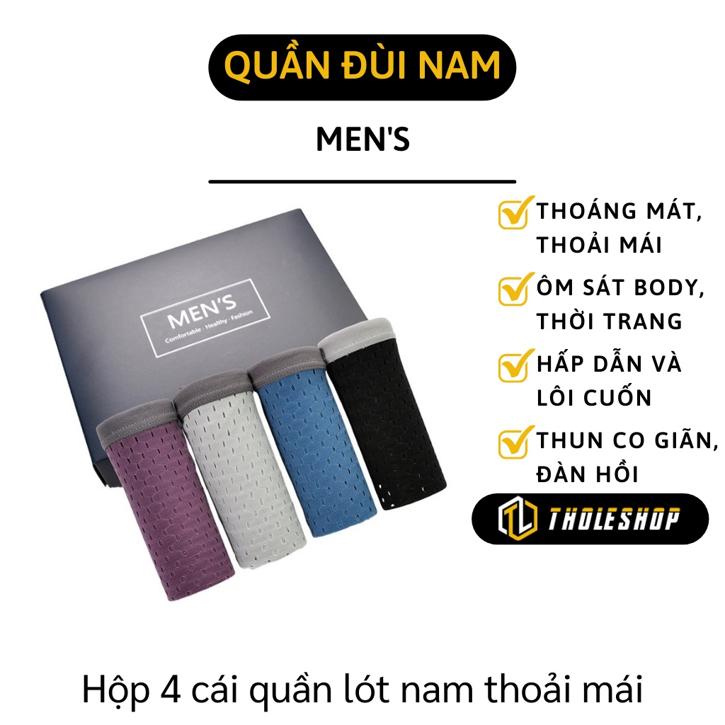 Quần Lót Nam - Hộp 4 Sịp Đùi Nam Mens Thông Hơi Cao Cấp 8695