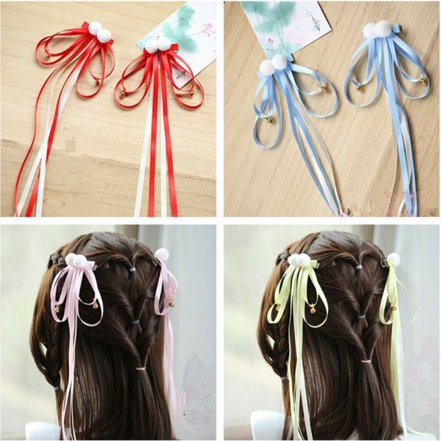 Kẹp tóc hai bên đính chuông - cục bông cực yêu, phù hợp đồ cổ trang, trẻ em, người lớn đều được.