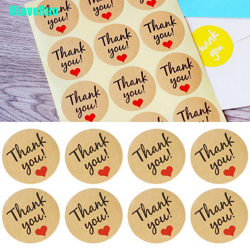 Bộ 60 Sticker Giấy Kraft Hình Trái Tim In Chữ Thank You Dùng Để Trang Trí Gói Bánh
