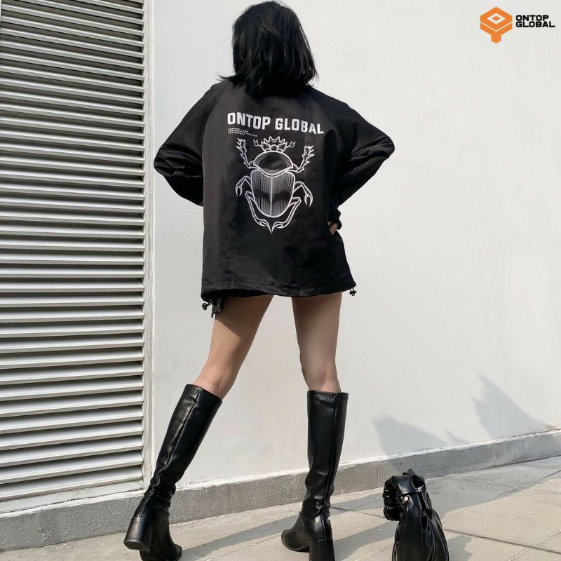 Áo Khoác Bomber cổ bẻ 2 lớp Unisex, Áo Khoác Dù Ullzang Nam Nữ From Rộng Freesize