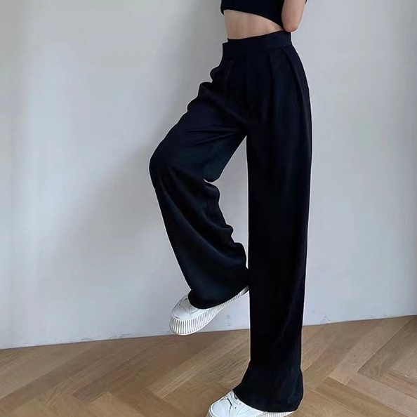 Quần dài SUXI lưng cao ống rộng màu đơn giản cho nữ