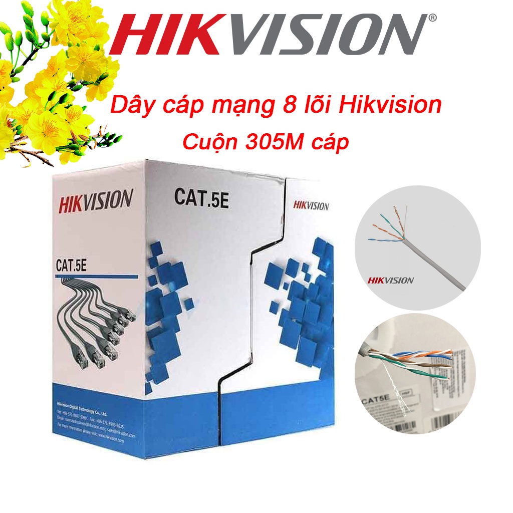 Dây Cáp Mạng HIKVISION CAT.5E 8 lõi  Đồng Nguyên Chất Dùng Thi Công Công Trình Camera IP POE