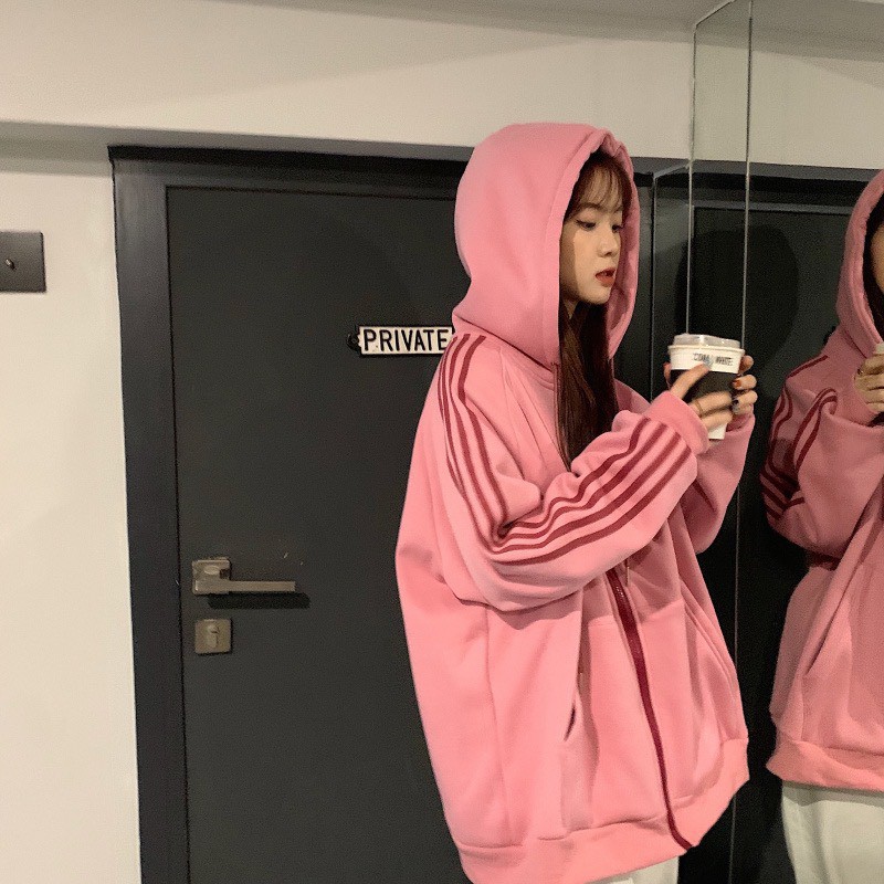 Áo khoác nỉ bông unisex 3 sọc thu đông chất nỉ trơn cotton4 màu hot form rộng 2021 | BigBuy360 - bigbuy360.vn