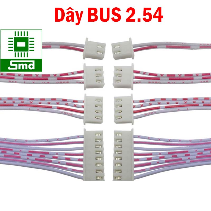 Dây bus trắng XH2.54 dài 10Cm 20cm 30cm từ 2 đến 12 sợi, 2P-12P dây nối mạch hai đầu cái 4P 8P 12P