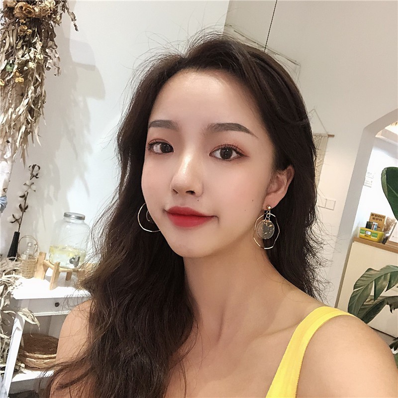 Hoa tai mạ vàng hình tròn gợn sóng A741 cho nữ