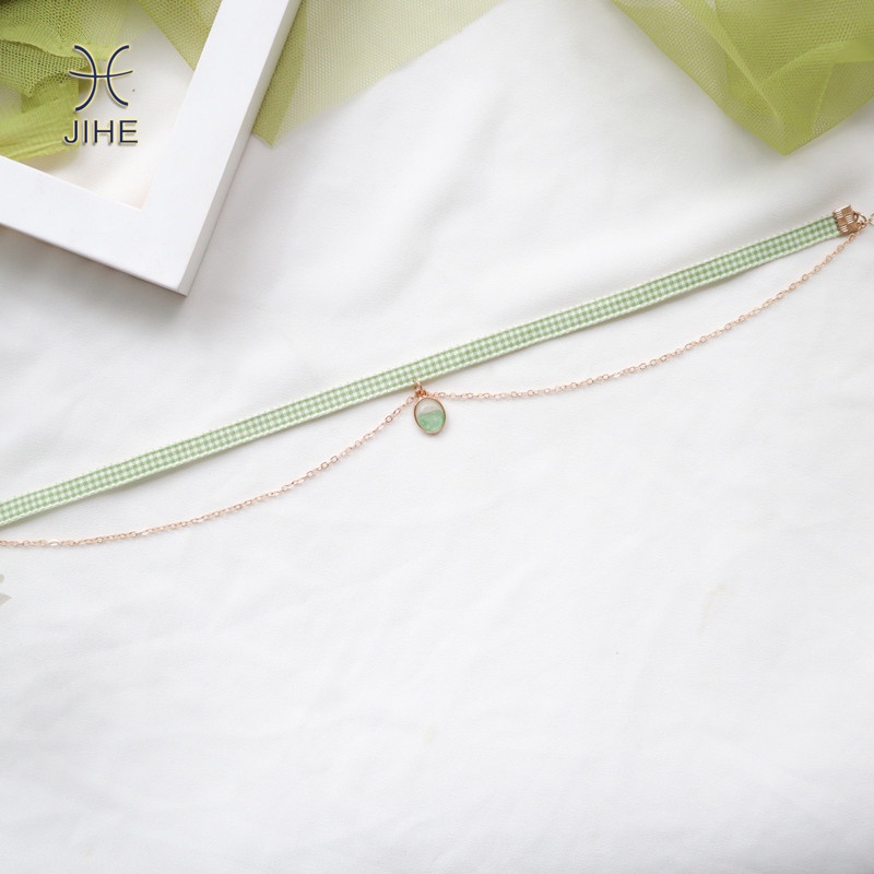 【JIHE】Vòng cổ hai lớp màu kẹo bạc hà thời trang cho nữ