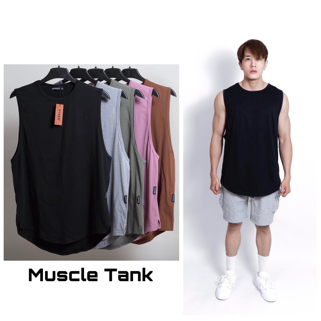 Áo Ba Lỗ Tanktop Nam vạt bầu cá tính HYBER MUSCLE TANK, Đen/Nâu Cacao/Hồng/Xanh Rêu/Xám