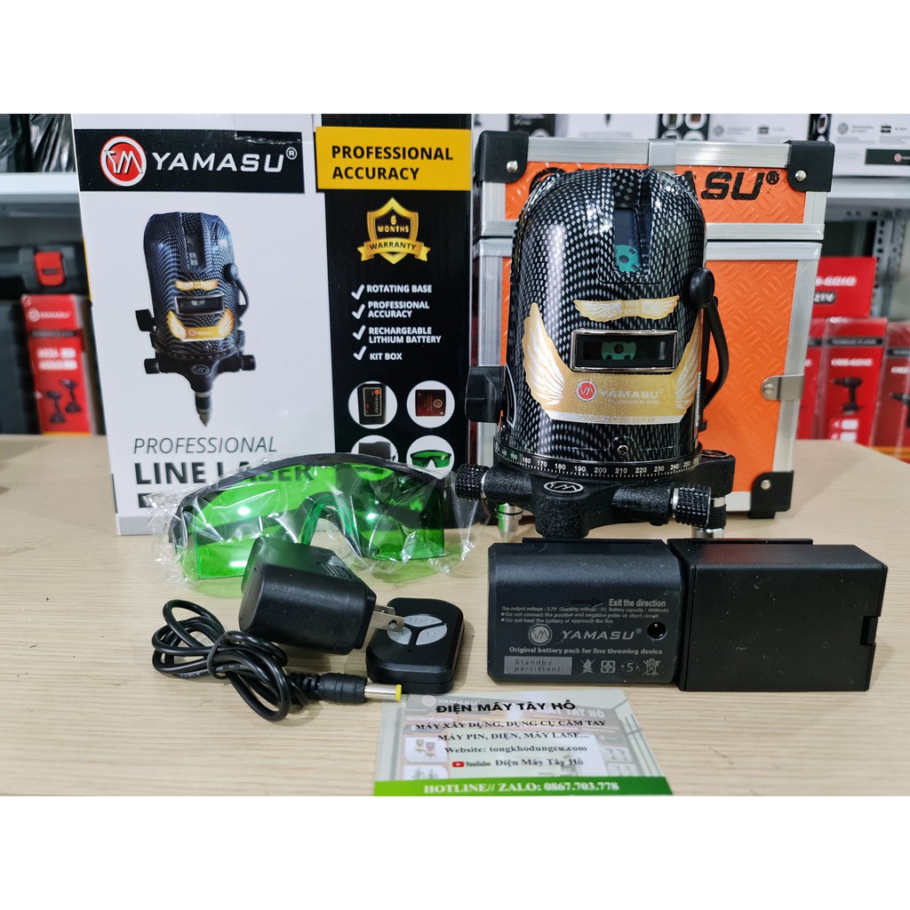 Máy laser SIÊU SÁNG YAMASU S500, điều chỉnh tia sáng tối, điều khiển từ xa, pin dung lượng cao 4400m
