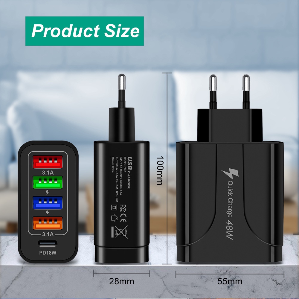 Bộ SạC Nhanh USB LoạI C 5 CổNg 48W TiệN DụNg