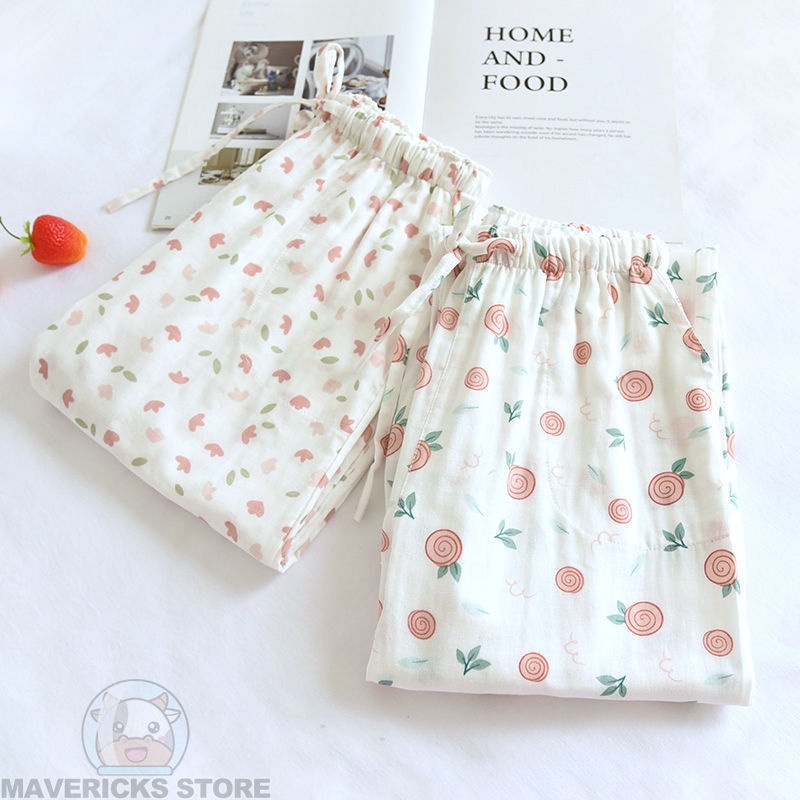 Quần Pijama Vải Gạc Mềm Mại Thoáng Khí Phong Cách Hàn Quốc Cho Nữ