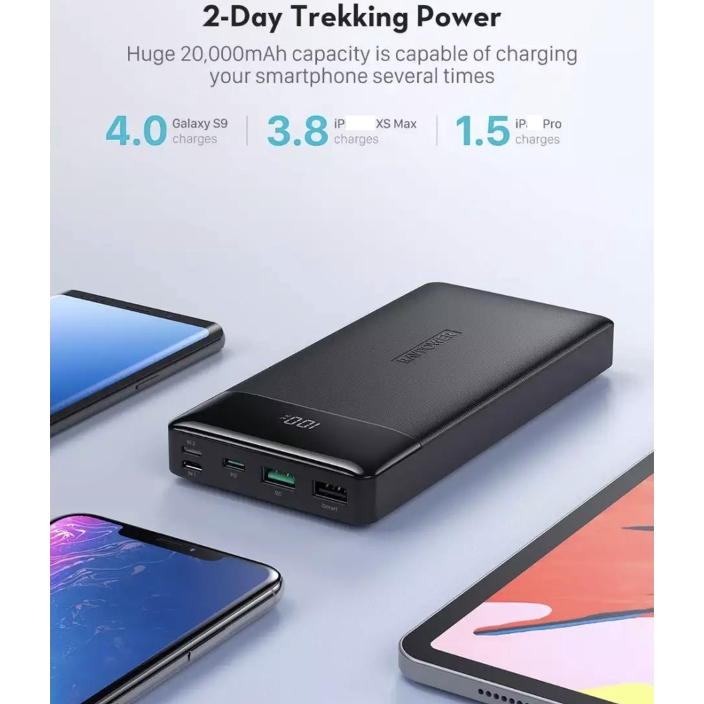 Pin sạc dự phòng RavPower RP-PB172 20000mAh, PD 3.0 18W & QC 3.0 18W
