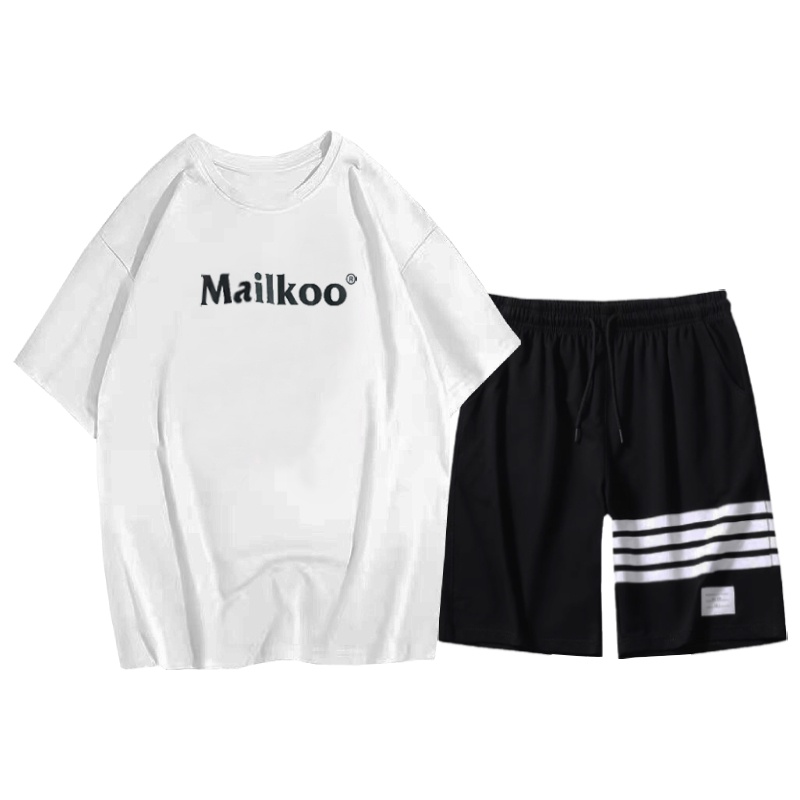 Set Bộ 2 Món Quần Shorts + Áo Thun Nam Nữ Unisex Chất Vải Thun CB2_MSH001THDEF6_WAT467CT (3 Kẻ Ngang + Mailkoo)