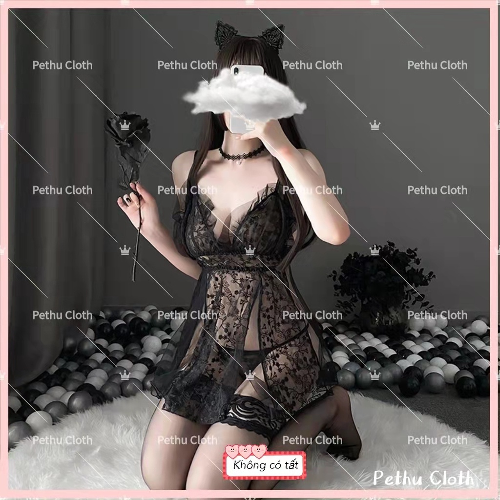 （Q1,HCM）Sexy Đồ NgủĐầm ngủ nữ quyến rũ gợi cảm ren 2 dây  thoáng mát+quần lót---Freesize 45-65kg---019