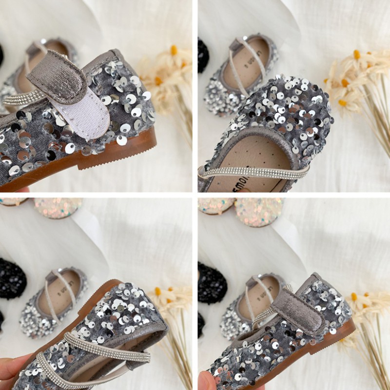 Giày đế bằng mềm mại đính sequin lấp lánh thời trang dành cho bé gái