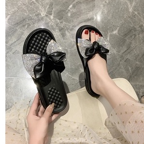 Dép Xinh Nữ Đế Xuồng Cao 4Cm Quai Ngang/ Dép Lê Đính Nơ Xinh