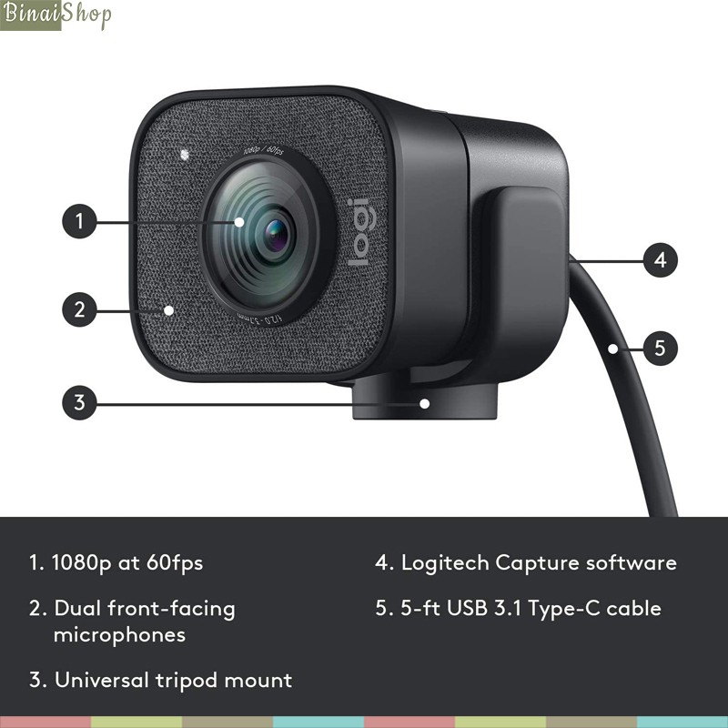 Logitech StreamCam - Webcam Livestream Chuyên Nghiệp, Độ Phân Giải 1080 FullHD/60 Fps | BigBuy360 - bigbuy360.vn
