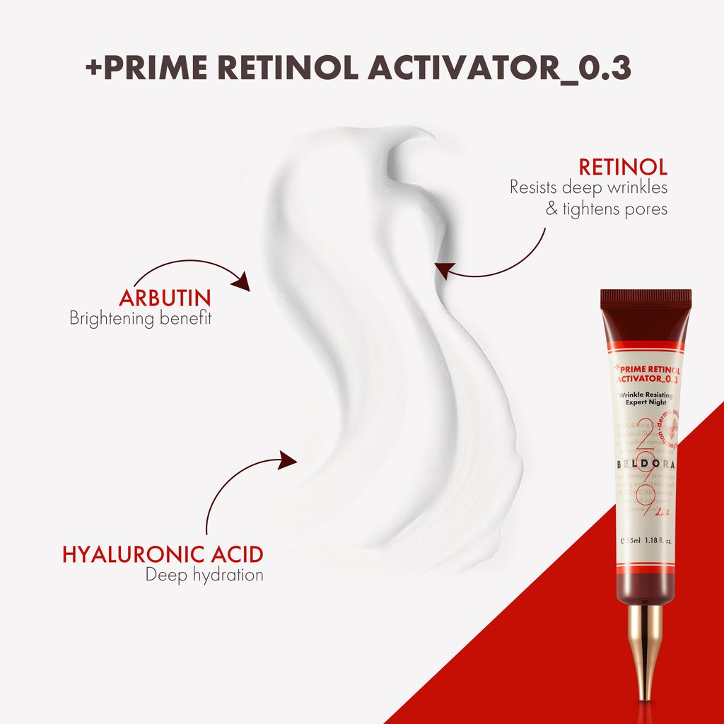 Kem dưỡng retinol xoá nhăn, căng bóng da Beldora 299 prime retinol activator 0.3% 35ml NPP shoptido