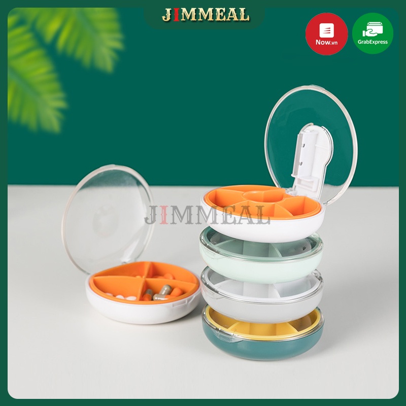 Hộp Đựng Thuốc Mini 4 Ngăn Có Dao Chia Nhỏ Thuốc Chống Ẩm Tiện Dụng Khi Đi Làm, Đi Học, Du Lịch