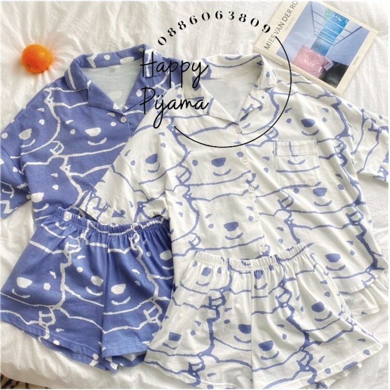 Bộ ngủ Pijama Cotton Hình Gấu CỰC HOT Hai Màu Xanh, Trắng | BigBuy360 - bigbuy360.vn
