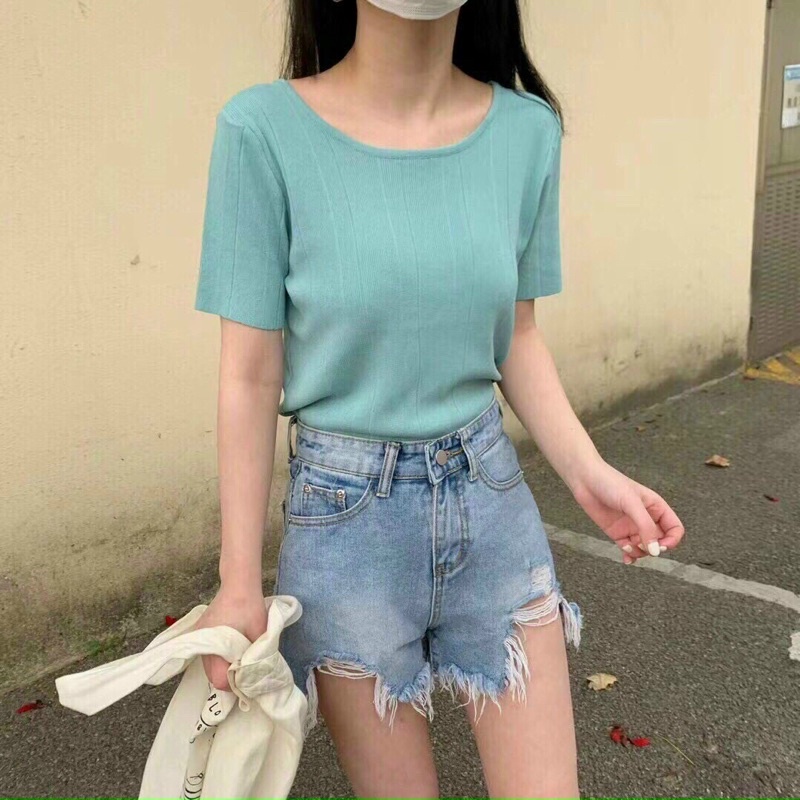 Áo Len Tăm Cổ Tròn Cổ Tim Hàng Quảng Châu