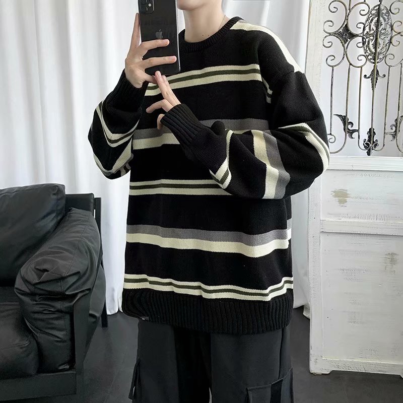 Áo Thun Nam Dáng Rộng Tay Dài Họa Tiết Sọc Màu Thời Trang Phong Cách Hàn Quốc | BigBuy360 - bigbuy360.vn