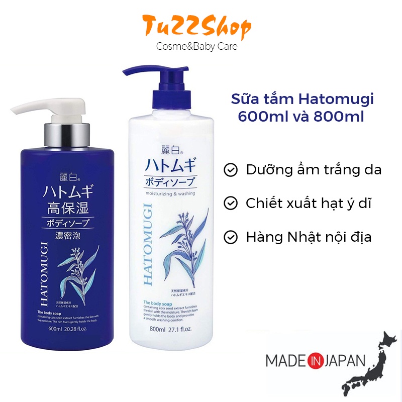 Sữa tắm trắng da Hatomugi 800ml sữa tắm cấp ẩm dưỡng trắng da hạt ý dĩ Tu22 Shop