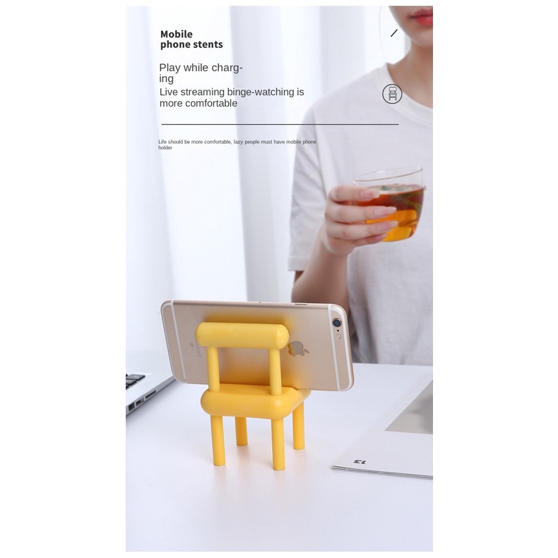 Ghế Đẩu Mini Để Bàn Kiêm Giá Đỡ Điện Thoại Họa Tiết Hoạt Hình Đơn Giản Sáng Tạo