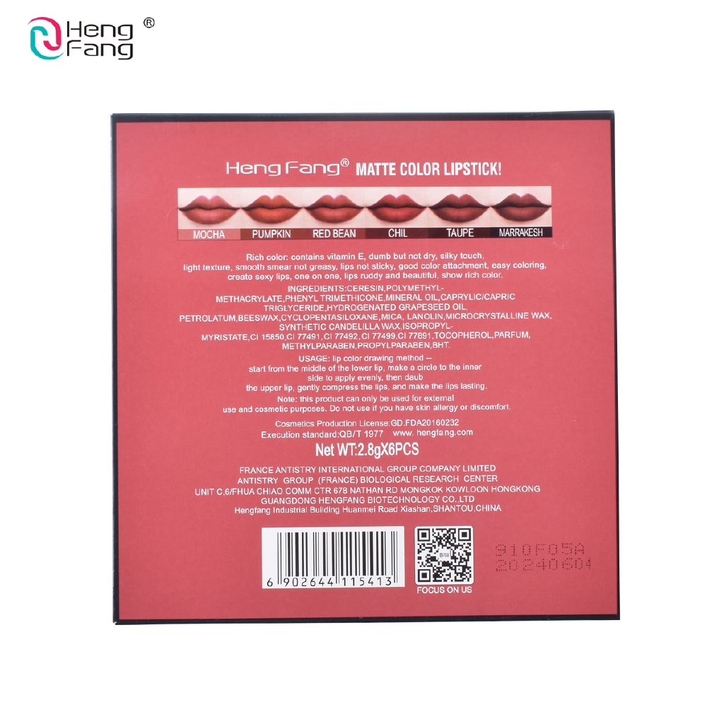 Set 6 Son Môi HengFang H136 Không Dính Cốc Kháng Nước Lâu Trôi