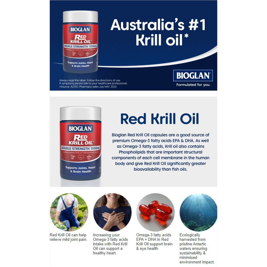 Dầu nhuyễn thể Bioglan Red Krill Oil 1000mg 60 viên 💙 Chemist Warehouse - Úc