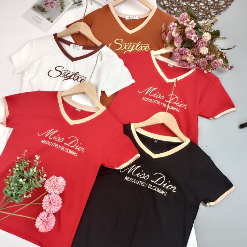Áo thun ôm tay ngắn cổ tim cổ v chất cotton co giãn ôm dáng body giá rẻ AT66 - phamtrangredep shop
