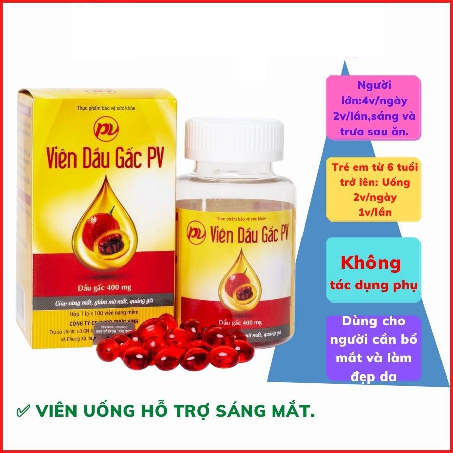 Viên dầu gấc giúp sáng mắt PV tăng cường thị lực , chóng khô mắt mỏi mắt đẹp da bổ tim hộp 100 viên