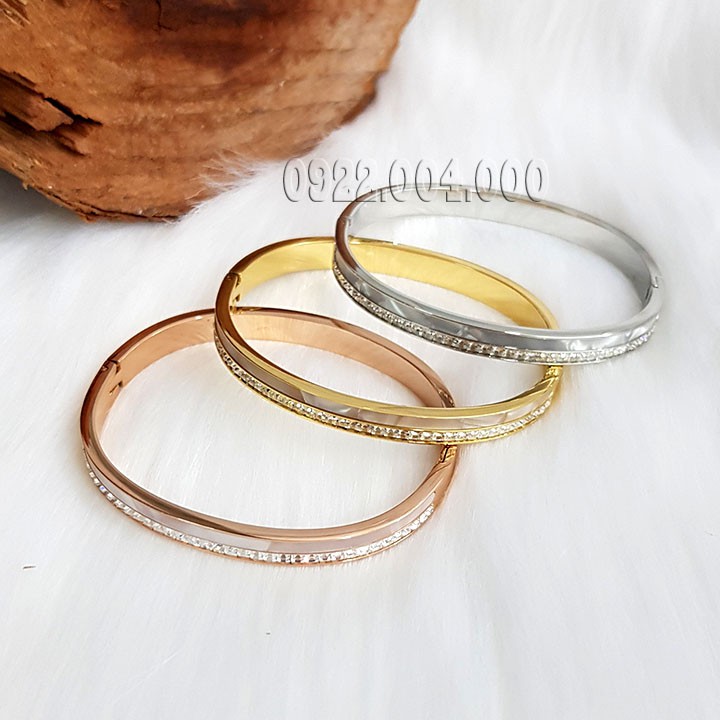 Vòng tay cẩn xà cừ 1 hàng đá xoàn, vòng tay nữ, vòng tay titan VZ1565.