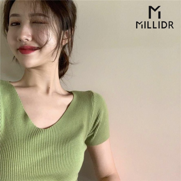Hàng Mới Về Áo Thun Dệt Kim Tay Ngắn Cổ Chữ V Thiết Kế Mỏng Thời Trang Mùa Hè Cho Nữ