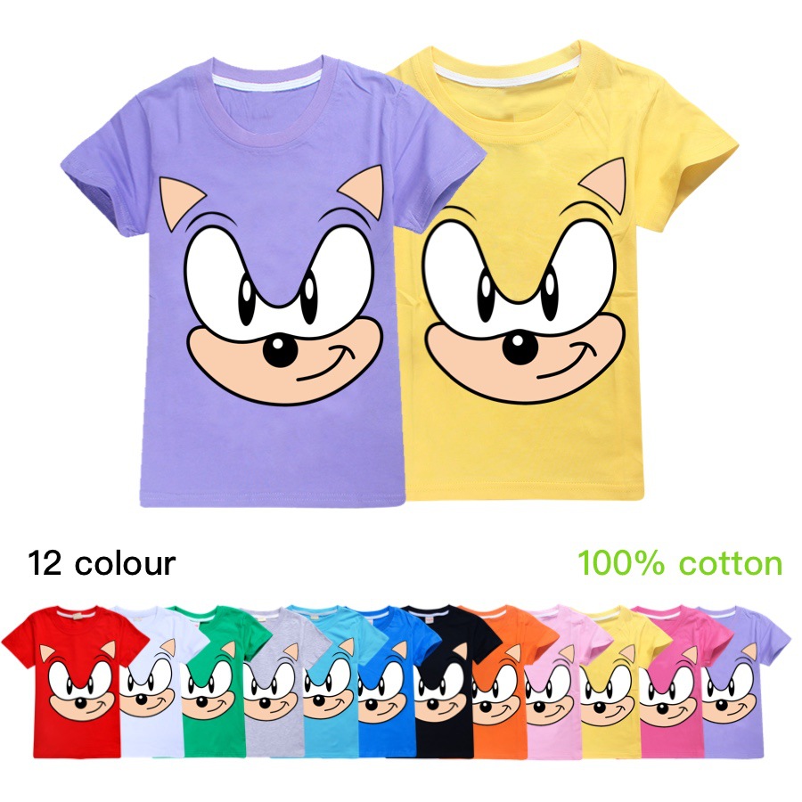 Áo Thun Tay Ngắn 100% Cotton Hình Nhân Vật Trong Phim Sonic The Hedgehog 2020 Cho Bé