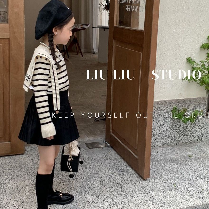 Áo Khoác Sweater Dệt Kim Kẻ Sọc Thời Trang Mùa Thu 2022 Mới Cho Bé Gái