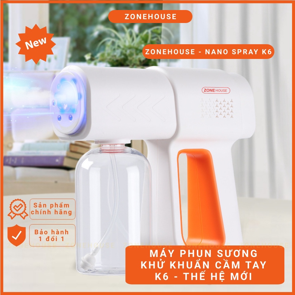 [GIÁ SỈ] Máy Phun Xịt Khử Khuẩn Cầm Tay ZONEHOUSE Mẫu Mới K6 Gọn Nhẹ, Khử Trùng Công Nghệ Tia UV Nano Cực Tím [ZONESHOP]