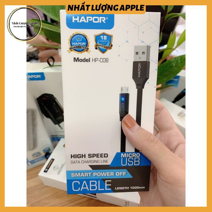 Cáp chống đứt Hapor ⚡ Chính Hãng ⚡ Dây sạc điện thoại tự ngắt Micro USB