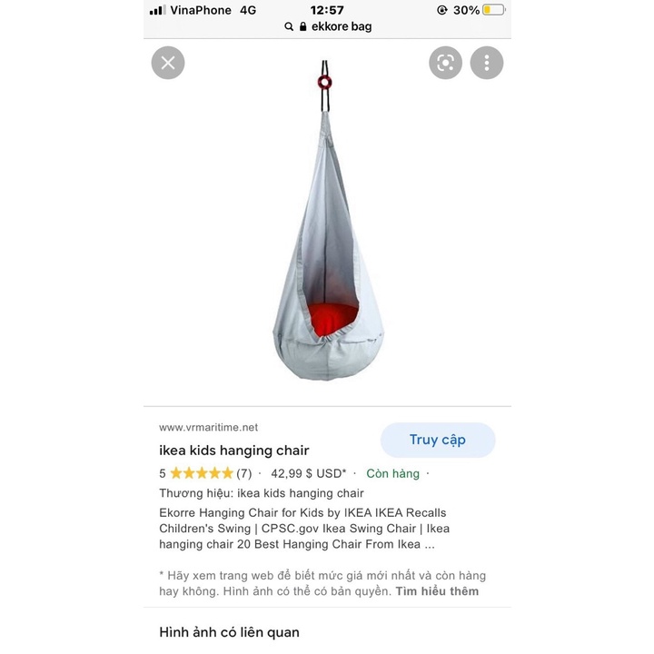 VÕNG CHO TRẺ EM-NGƯỜI LỚN Ikea Ekorre Hanging Chair Hammock Red