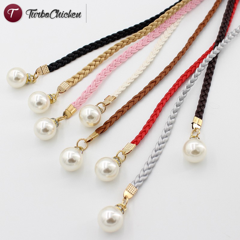 ☞Đồ trang sức☜ Women Fashion Knotted Waist Chain Dress Woven Waist Rope Female Decorative Pearl Belt