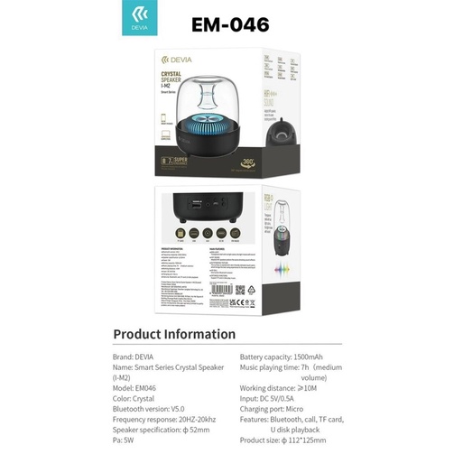 Loa Bluetooth DEVIA EM-046 pha lê thông minh tuyệt đẹp
