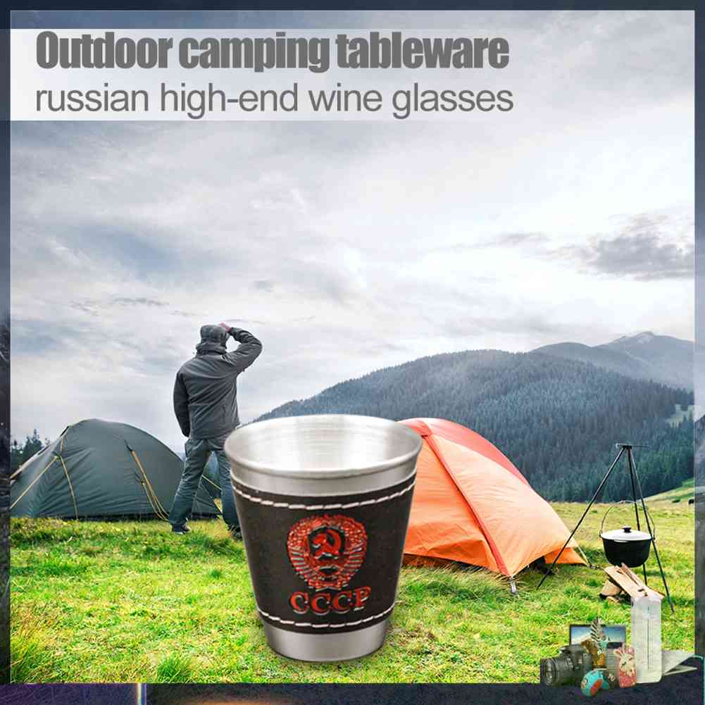 Set 4 Ly Uống Rượu Bằng Thép Không Gỉ 70ml Kèm Túi Da