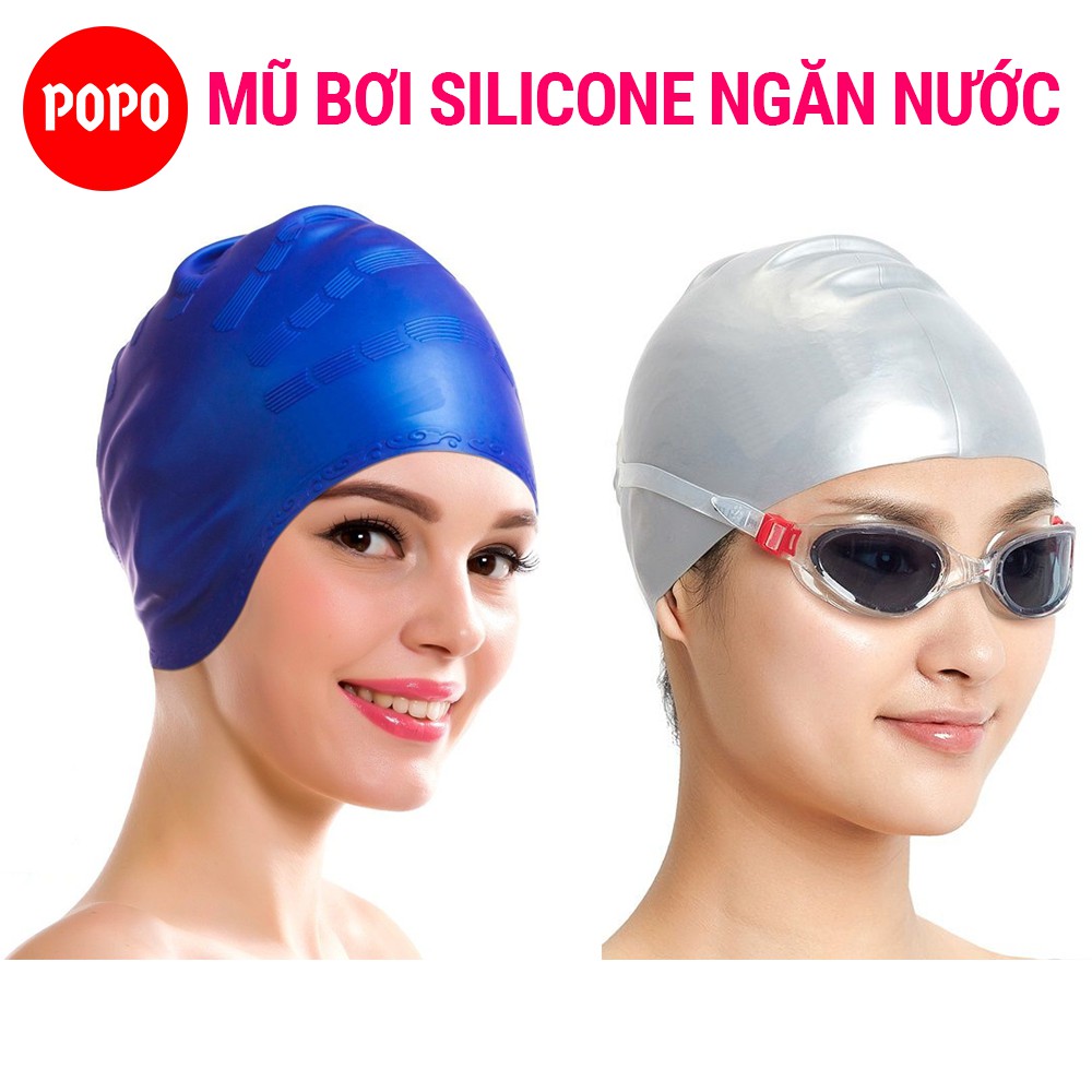 Mũ bơi người lớn trùm tai chính hãng POPO cho nam, nữ, trẻ em, cho bé trên 8 tuổi chất silicone an toàn