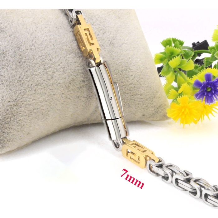 Lắc tay nam inox ziczac vuông trắng vàng khóa vip cao cấp thể hiện đẳng cấp phái mạnh