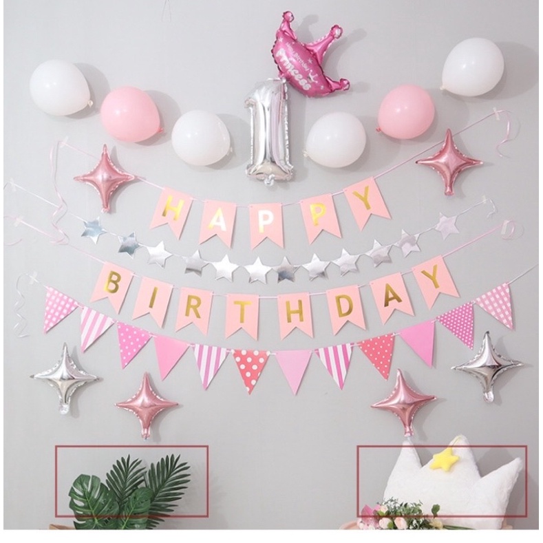 Set Bóng Bay Trang Trí Sinh Nhật Đơn Giản Chọn Màu (Tặng Dây Sao Trang Trí)